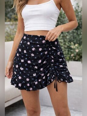 Ardene black floral miniskirt with side tie size XL